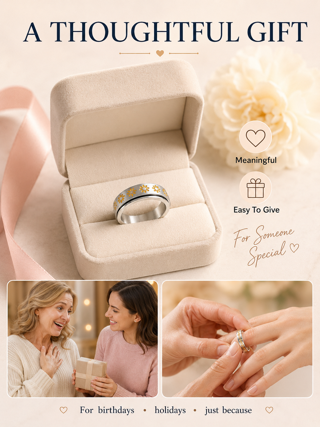 💖 Inspirational Gift ✨ 925 Silver-Plated Christian Spinner Ring with Psalm 46:5 & Holy Cross 🙏