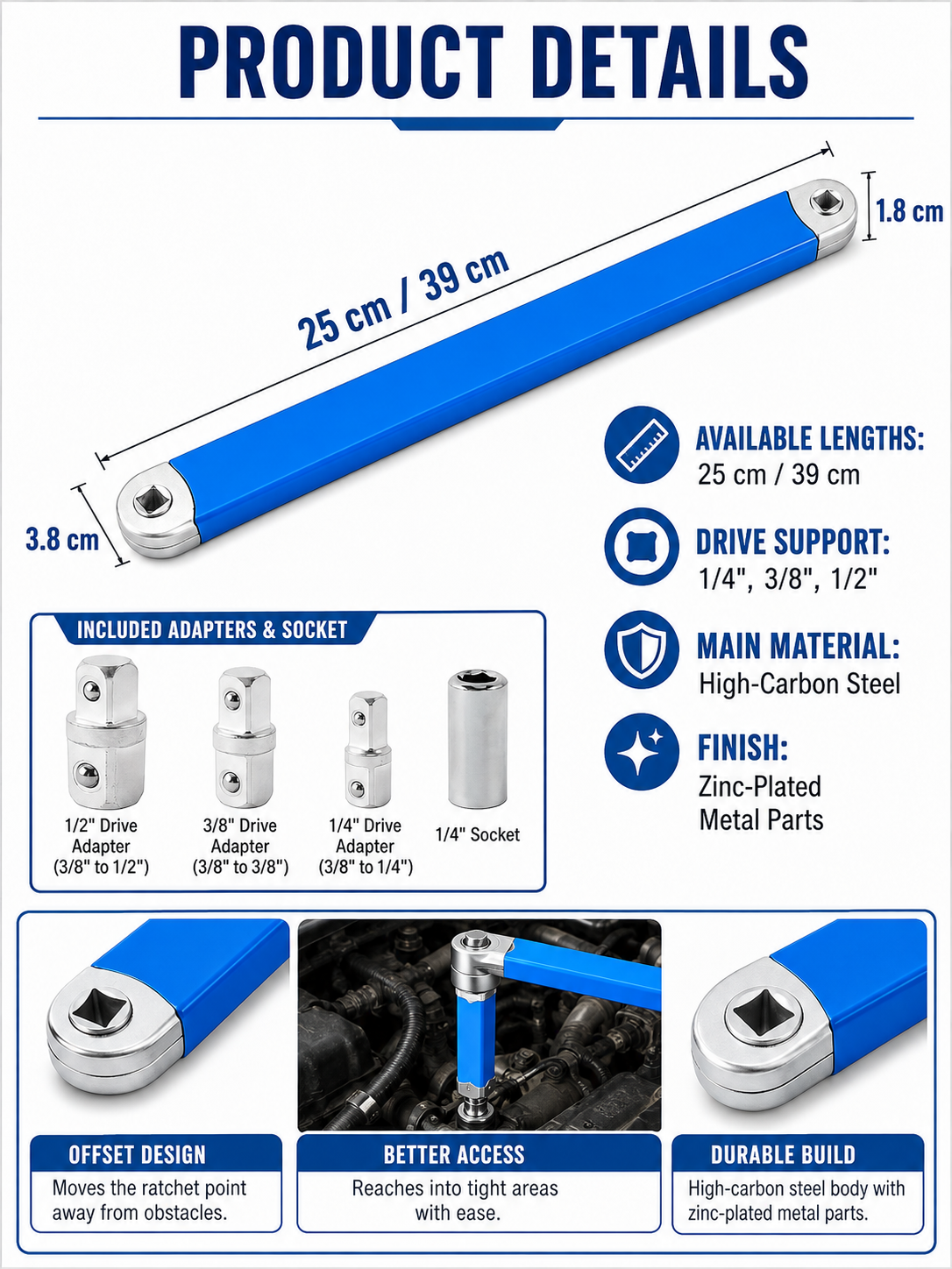 🔧 Tool Deal ⚡ Impact-Ready Offset Wrench Extender with Universal Drive Adapters for Tight Spaces 🛠️