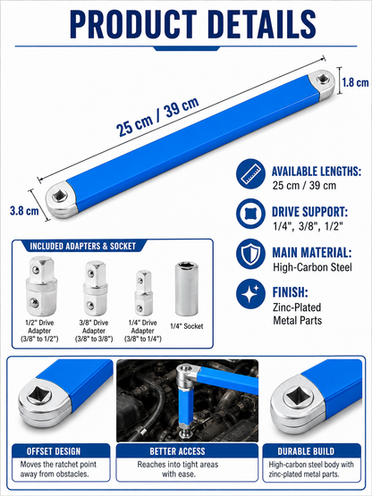🔧 Tool Deal ⚡ Impact-Ready Offset Wrench Extender with Universal Drive Adapters for Tight Spaces 🛠️