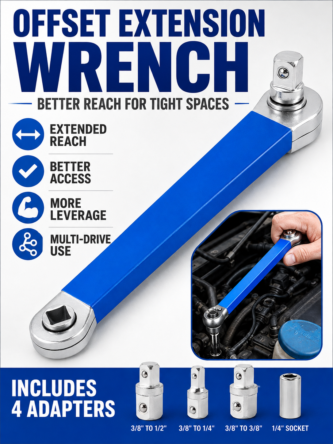 🔧 Tool Deal ⚡ Impact-Ready Offset Wrench Extender with Universal Drive Adapters for Tight Spaces 🛠️