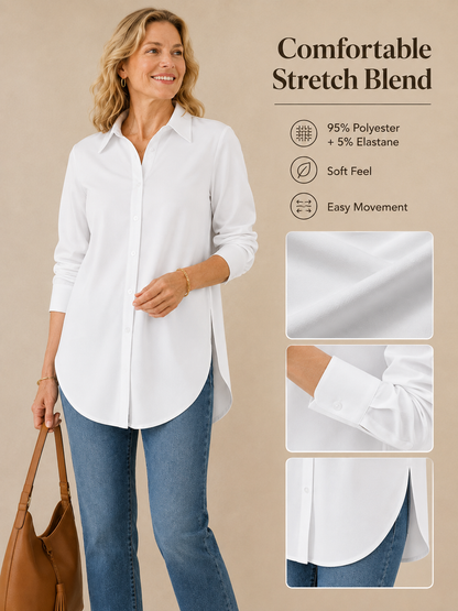 ✨ Fashion Favorite 👚 Elegant Long Sleeve Blouse with Fitted Silhouette for Effortless Spring & Fall Style 🍂