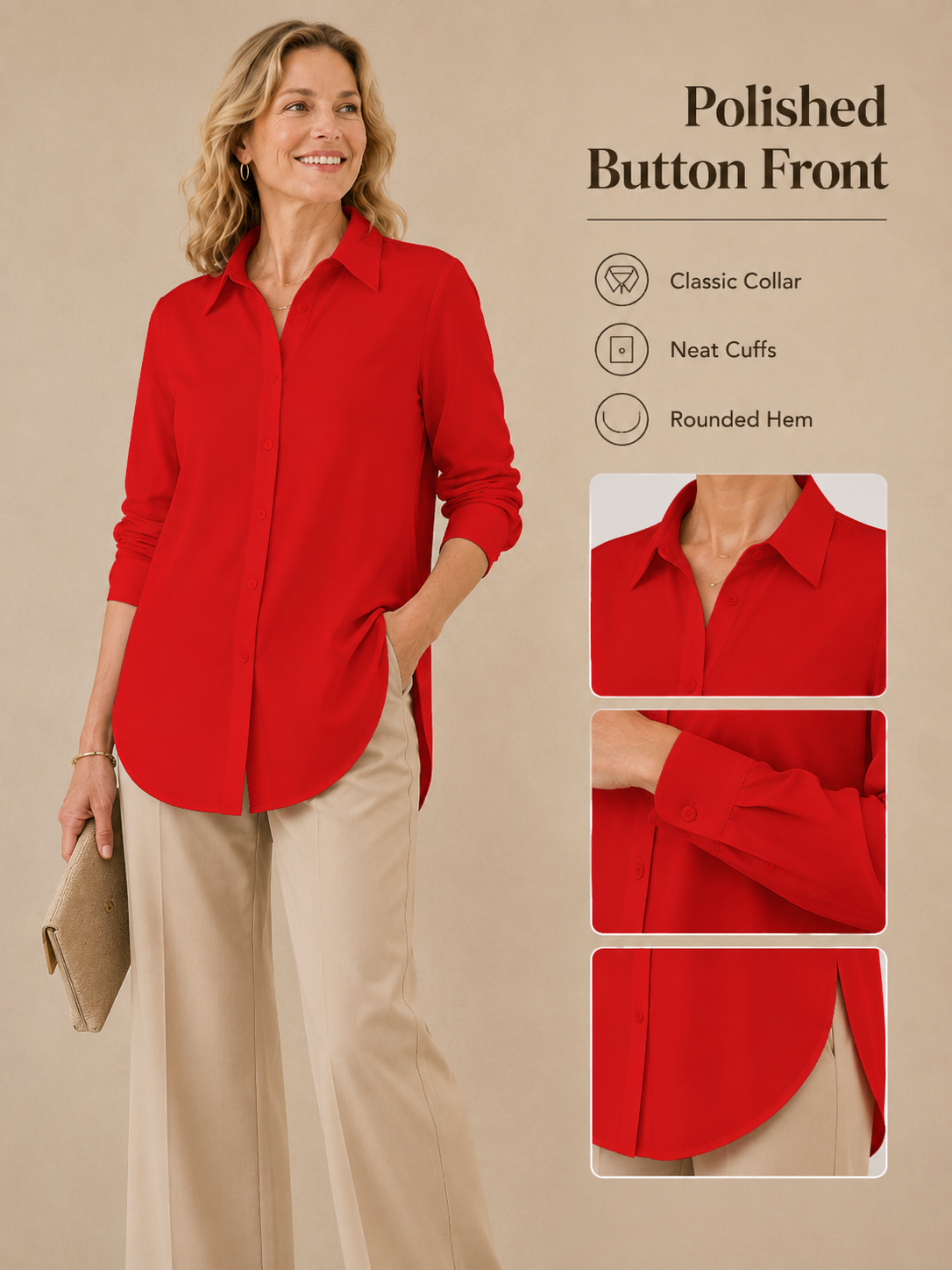 ✨ Fashion Favorite 👚 Elegant Long Sleeve Blouse with Fitted Silhouette for Effortless Spring & Fall Style 🍂
