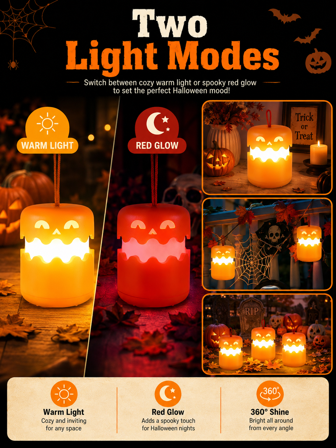🎃 Halloween Special ✨ LED Pumpkin Lanterns with Dual-Color Glow for Parties & Decor 🏕️