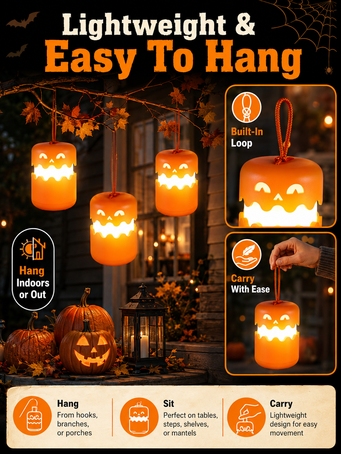 🎃 Halloween Special ✨ LED Pumpkin Lanterns with Dual-Color Glow for Parties & Decor 🏕️