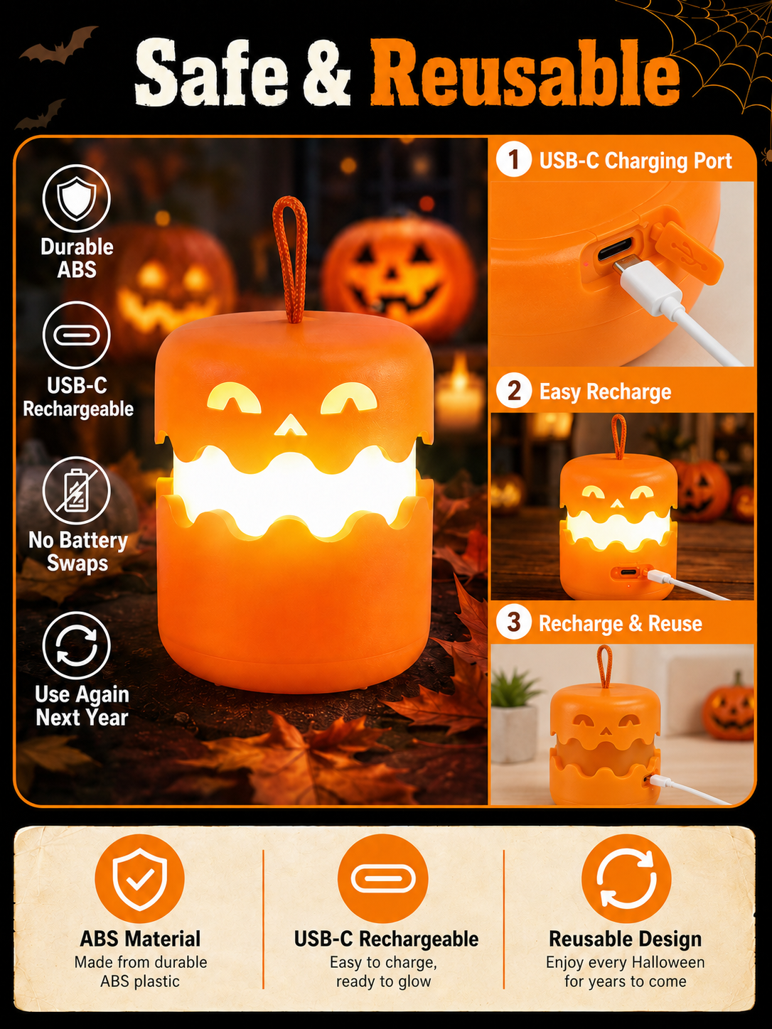 🎃 Halloween Special ✨ LED Pumpkin Lanterns with Dual-Color Glow for Parties & Decor 🏕️