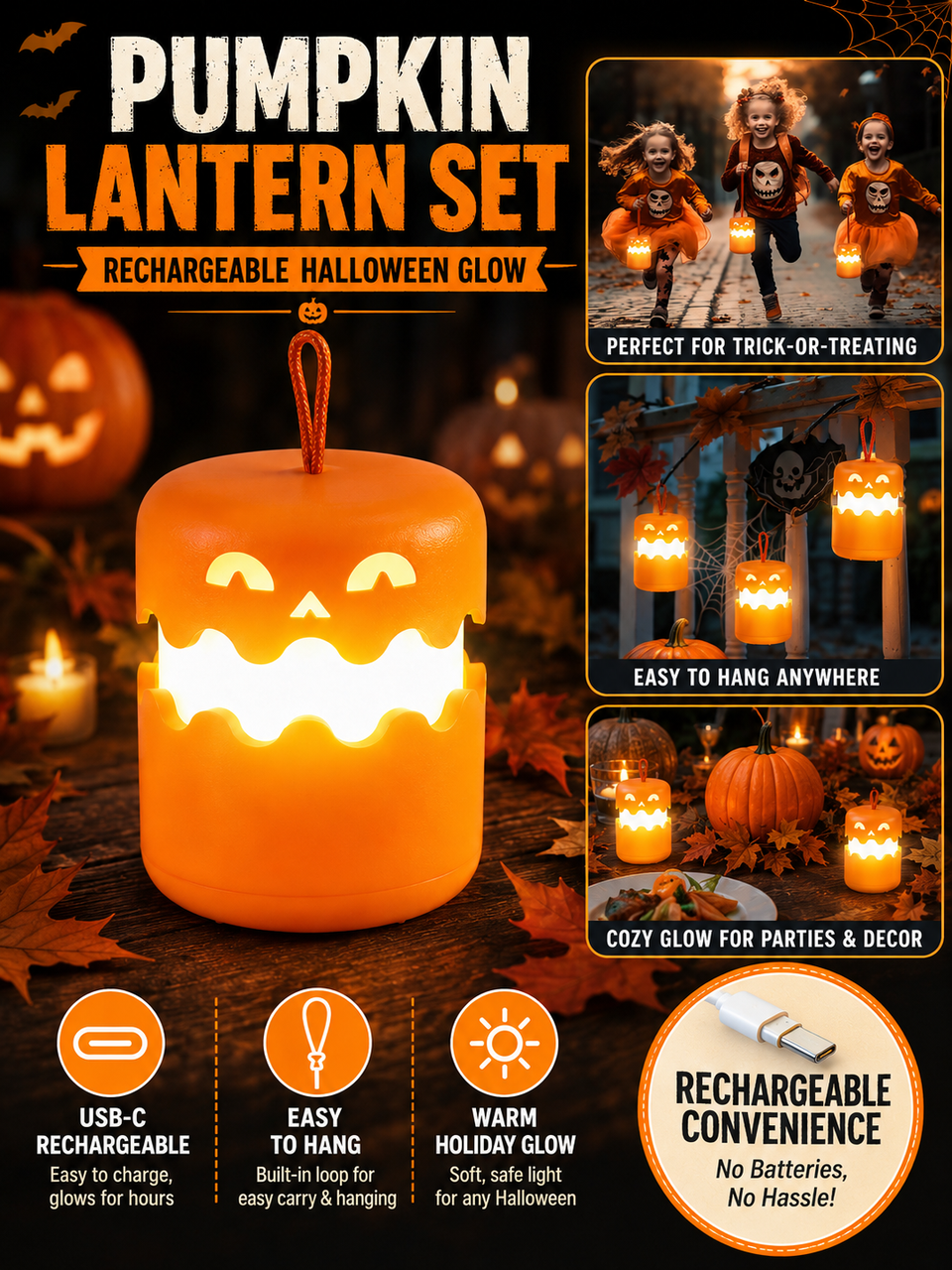🎃 Halloween Special ✨ LED Pumpkin Lanterns with Dual-Color Glow for Parties & Decor 🏕️