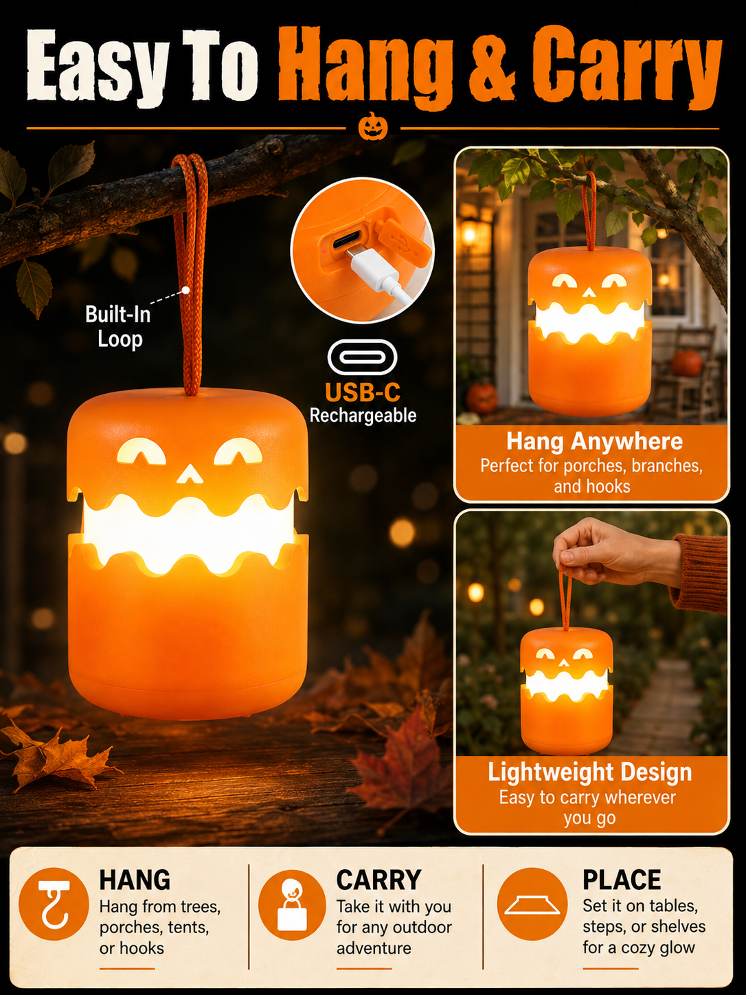 🎃 Halloween Special ✨ LED Pumpkin Lanterns with Dual-Color Glow for Parties & Decor 🏕️