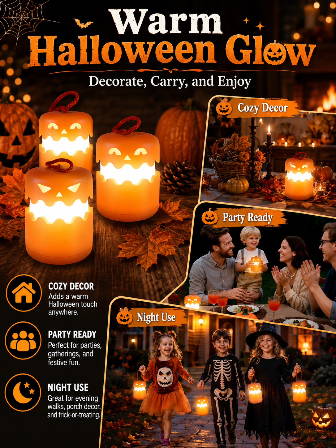 🎃 Halloween Special ✨ LED Pumpkin Lanterns with Dual-Color Glow for Parties & Decor 🏕️