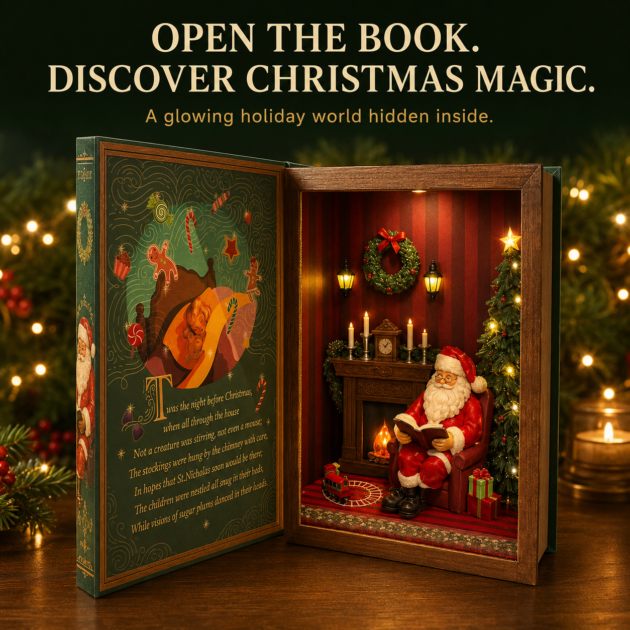 🎄 Vintage Christmas Storybook Light-Up Diorama – Open the Book & Discover the Magic