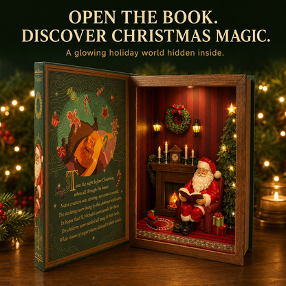 🎄 Vintage Christmas Storybook Light-Up Diorama – Open the Book & Discover the Magic