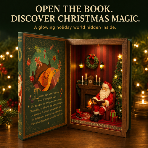🎄 Vintage Christmas Storybook Light-Up Diorama – Open the Book & Discover the Magic