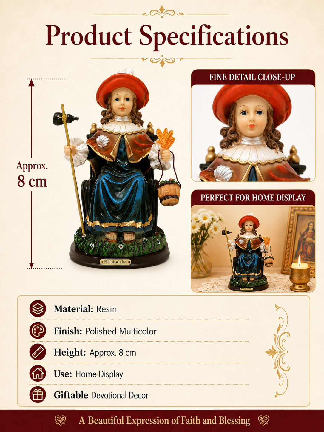 🙏 Spiritual Decor ✨ Santo Niño de Atocha Holy Child Figurine for Home & Prayer Spaces 🕊️