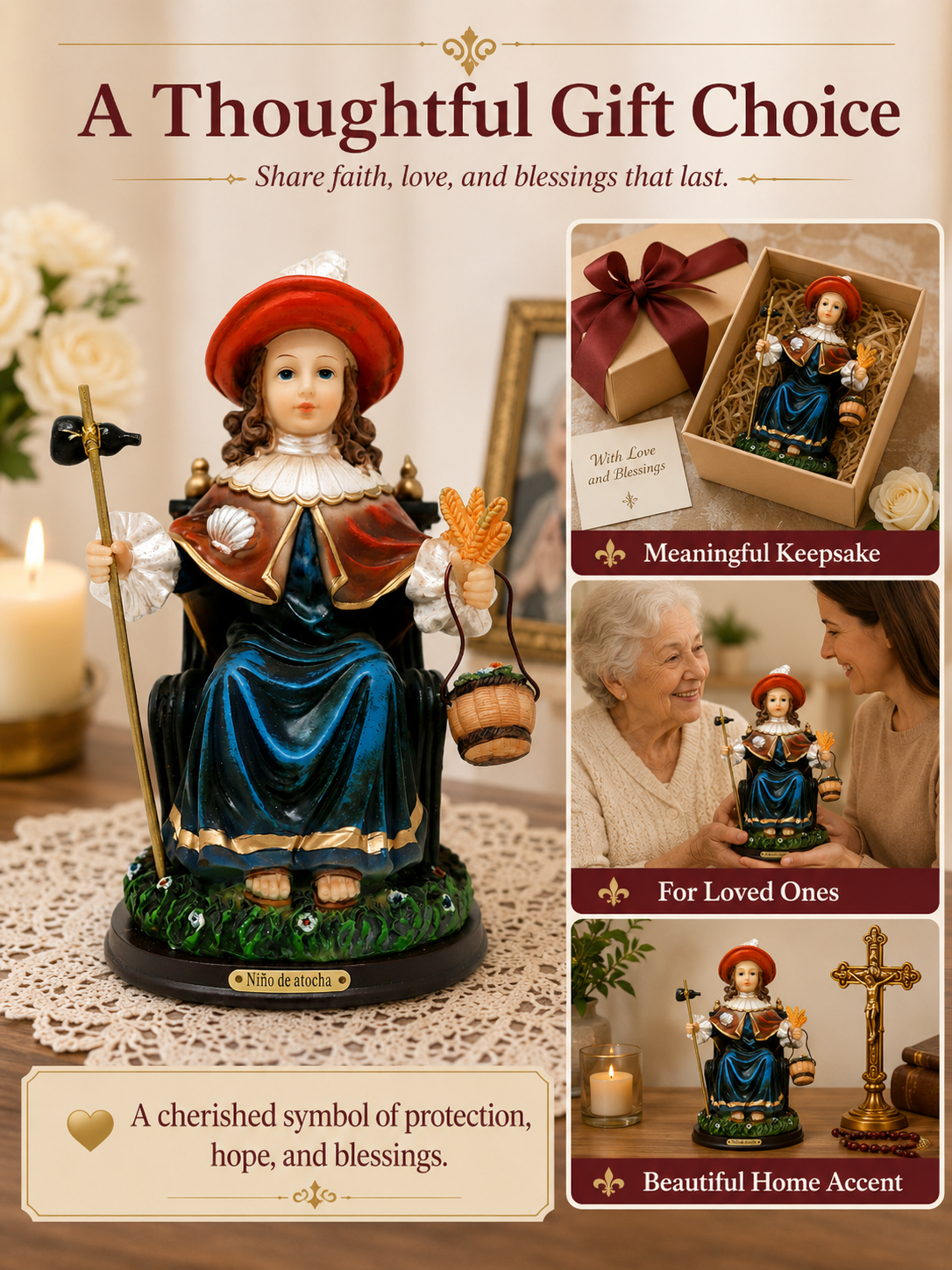 🙏 Spiritual Decor ✨ Santo Niño de Atocha Holy Child Figurine for Home & Prayer Spaces 🕊️