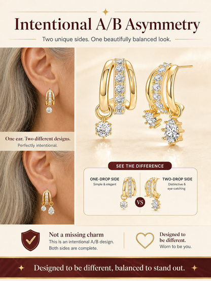 ✨ Jewelry Special 💛 14K Gold-Plated Asymmetrical Earrings with Zircon Pendants for Women & Girls 💎