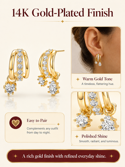 ✨ Jewelry Special 💛 14K Gold-Plated Asymmetrical Earrings with Zircon Pendants for Women & Girls 💎