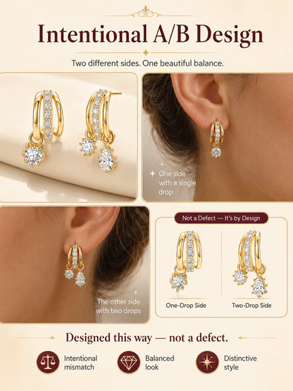 ✨ Jewelry Special 💛 14K Gold-Plated Asymmetrical Earrings with Zircon Pendants for Women & Girls 💎