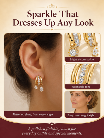✨ Jewelry Special 💛 14K Gold-Plated Asymmetrical Earrings with Zircon Pendants for Women & Girls 💎