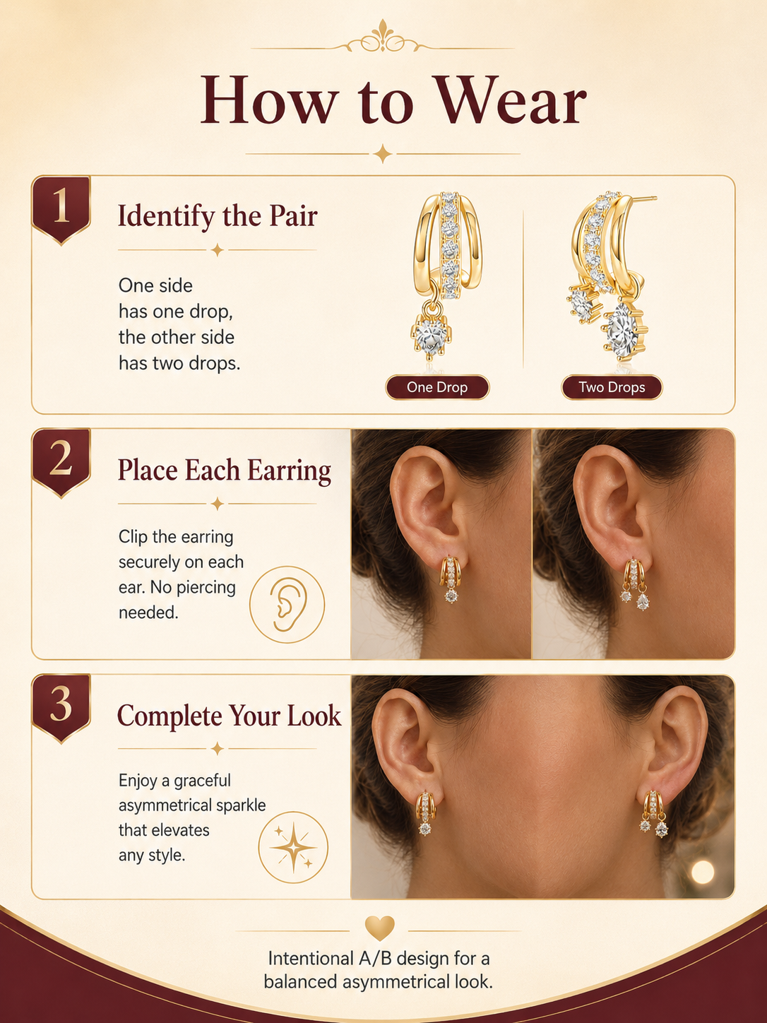 ✨ Jewelry Special 💛 14K Gold-Plated Asymmetrical Earrings with Zircon Pendants for Women & Girls 💎