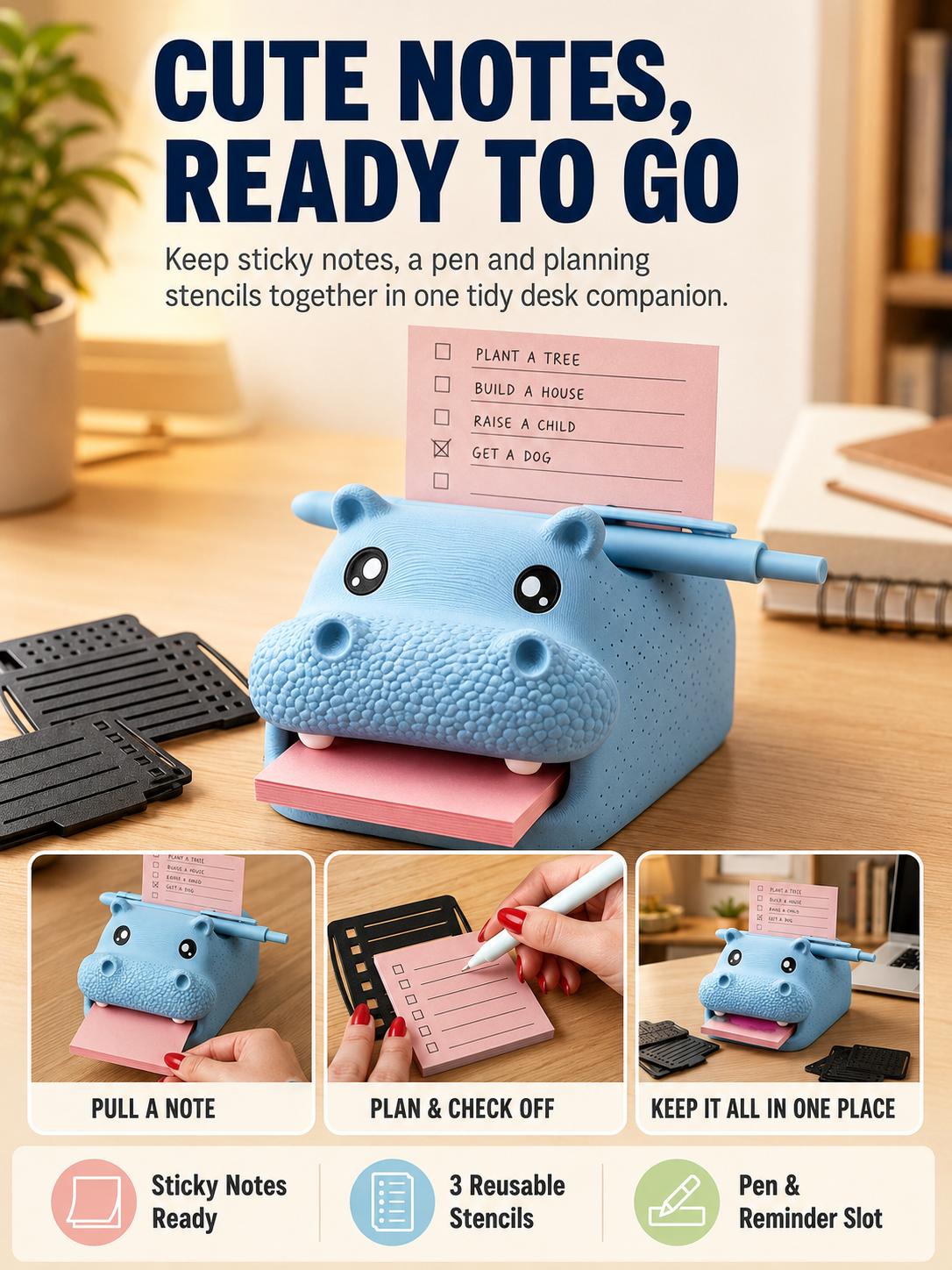 🐮 Desk Decor Deal ✨ Cute Highland Cow Sticky Note Holder with Pen & Photo Organizer 📝