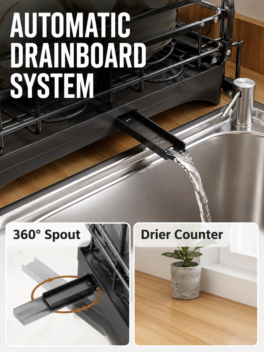 🍽️ Kitchen Upgrade ✨ 2-Tier Stainless Steel Dish Drying Rack with Drainboard & Utensil Holder