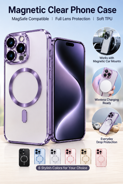 ⚡ Smart Deal ✨ Soft TPU Full Lens Works with iPhone Case — Clear MagSafe Compatible Shockproof Cover