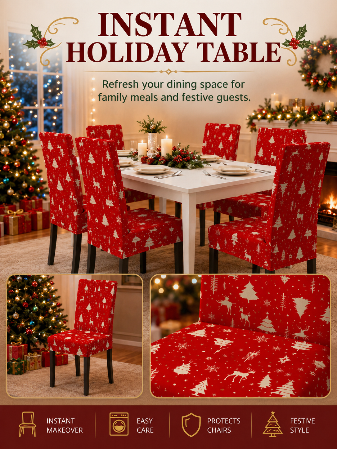 🔥Holiday Home Deal 🎄  Cartoon Printed Chair Covers for Living Room, Bedroom & Dining Room Decor