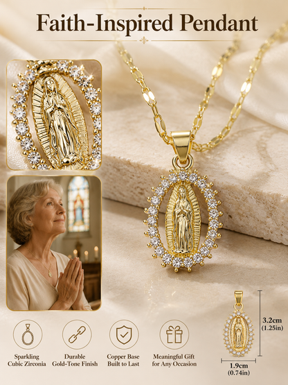 🙏 Faith & Grace ✨ Virgin Mary Pendant Necklace with 5A Cubic Zirconia Halo & 316L Stainless Steel Chain