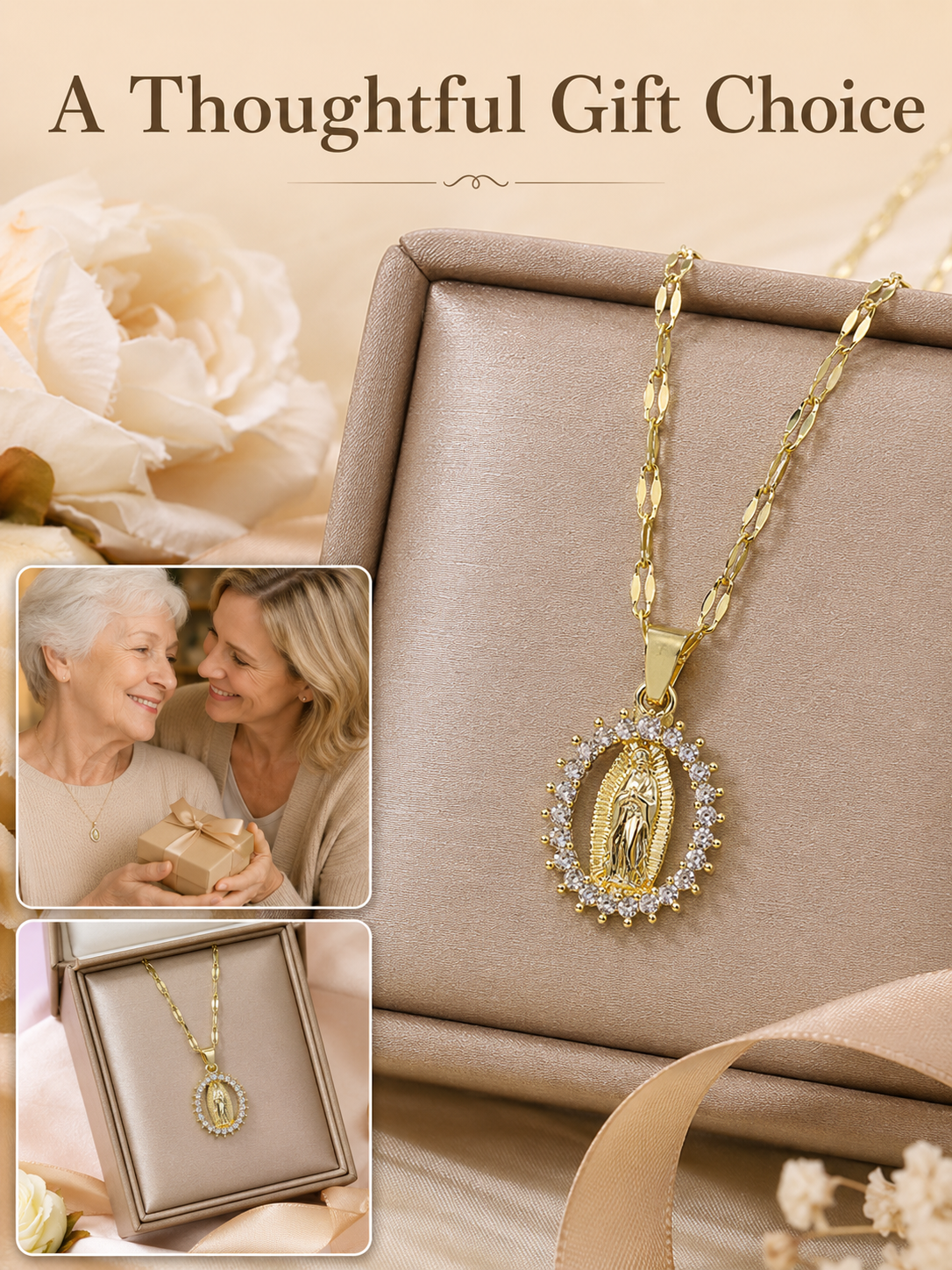 🙏 Faith & Grace ✨ Virgin Mary Pendant Necklace with 5A Cubic Zirconia Halo & 316L Stainless Steel Chain