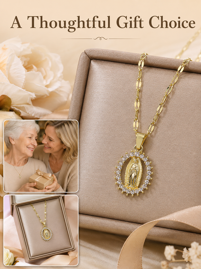 🙏 Faith & Grace ✨ Virgin Mary Pendant Necklace with 5A Cubic Zirconia Halo & 316L Stainless Steel Chain