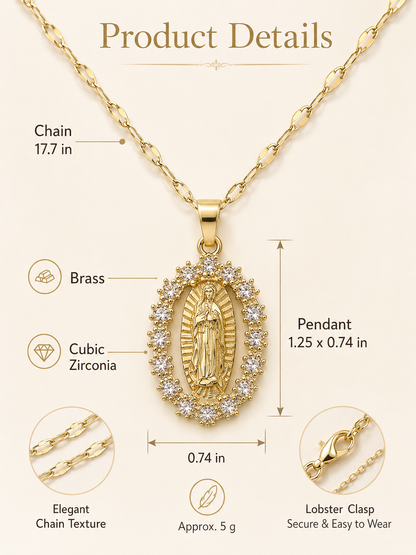 🙏 Faith & Grace ✨ Virgin Mary Pendant Necklace with 5A Cubic Zirconia Halo & 316L Stainless Steel Chain