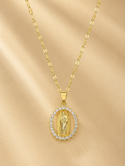 🙏 Faith & Grace ✨ Virgin Mary Pendant Necklace with 5A Cubic Zirconia Halo & 316L Stainless Steel Chain