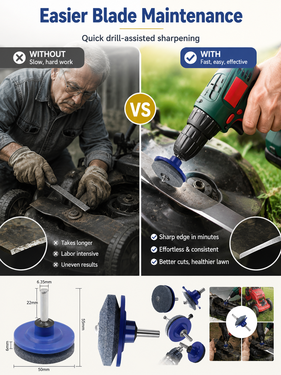 ⚡Garden Tool Deal 🛠️Universal Lawn Mower Blade Sharpener Attachment for Fast & Easy Drill Grinding