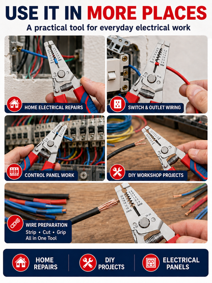 🔧 Tool Upgrade ⚡ Heavy-Duty Wire Stripper with Self-Opening Design & Shear Cutter for Electrical Work 🛠️