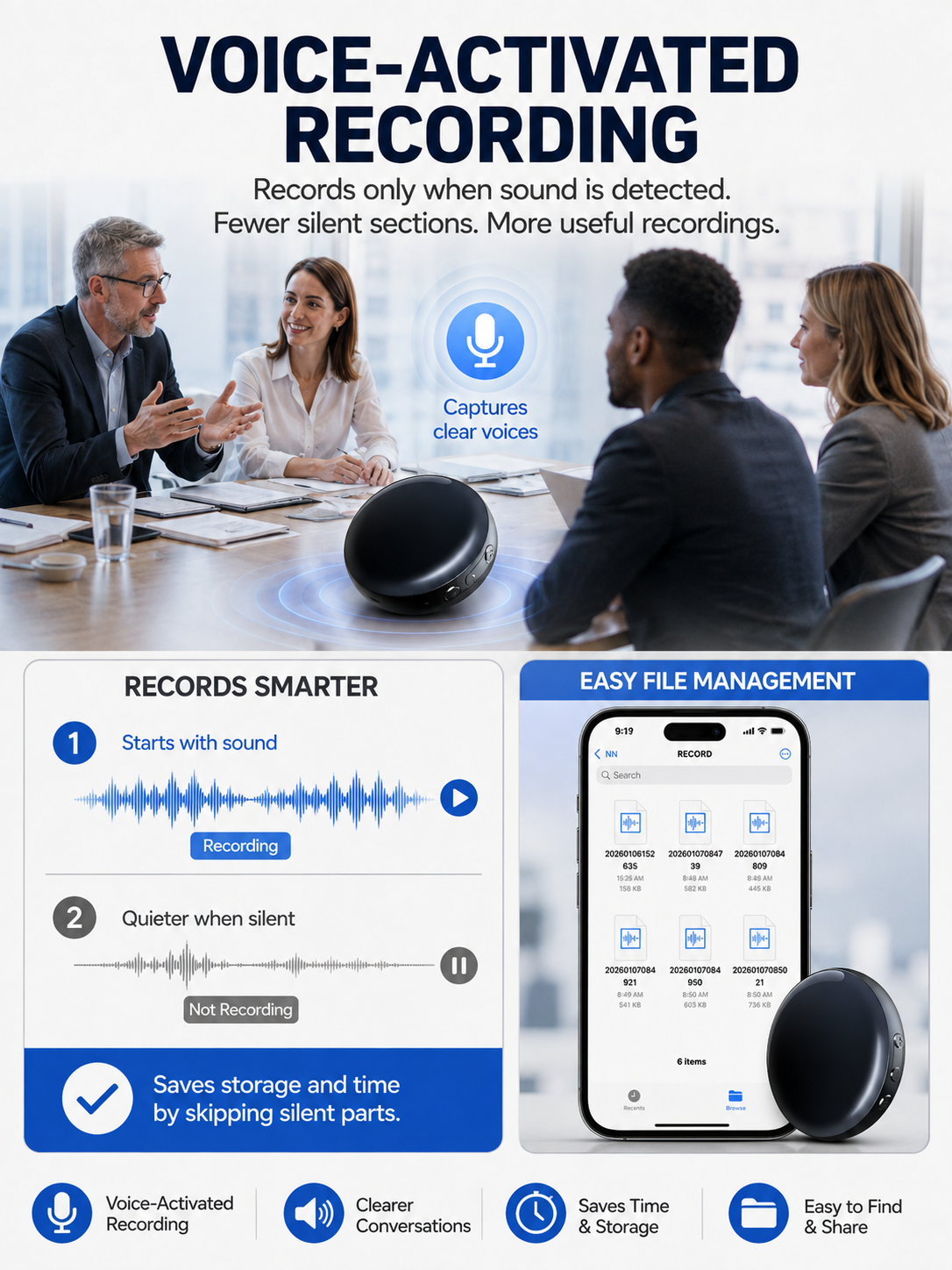 🎙️ Smart Tech Pick ✨ One-Touch Magnetic Voice Recorder with HD Noise Reduction, Long Battery & Large Storage