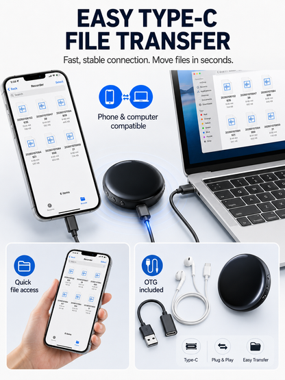 🎙️ Smart Tech Pick ✨ One-Touch Magnetic Voice Recorder with HD Noise Reduction, Long Battery & Large Storage