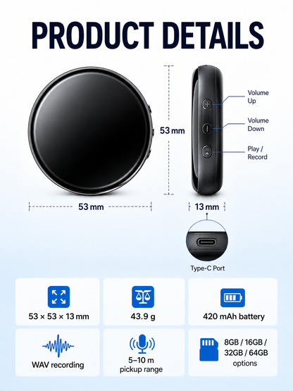 🎙️ Smart Tech Pick ✨ One-Touch Magnetic Voice Recorder with HD Noise Reduction, Long Battery & Large Storage