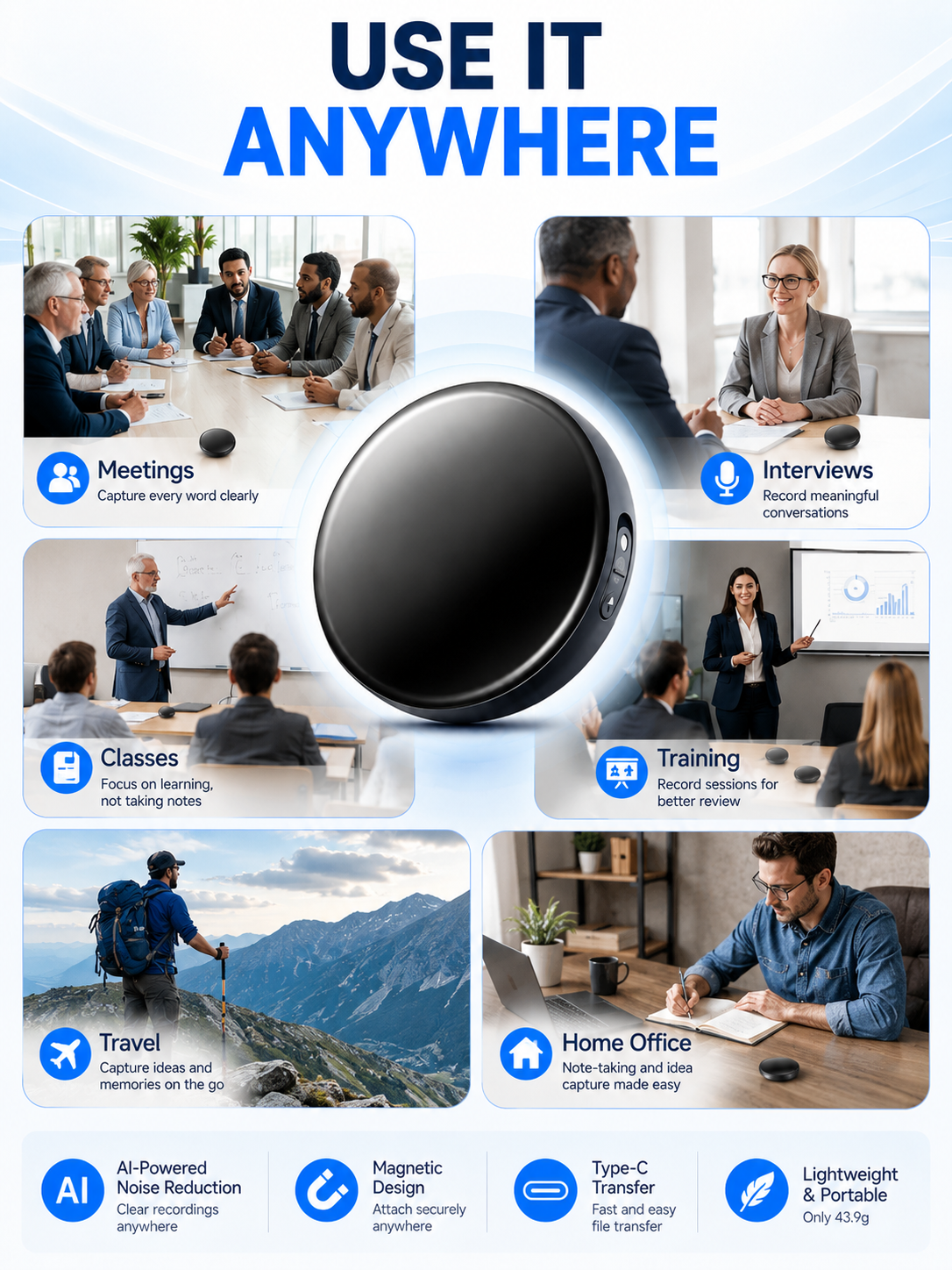 🎙️ Smart Tech Pick ✨ One-Touch Magnetic Voice Recorder with HD Noise Reduction, Long Battery & Large Storage