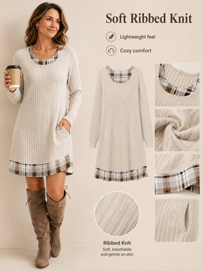 🔥Fall Fashion Pick 🍂  Women's Color-Block Sweater Dress with Ribbed Texture & Side Pockets