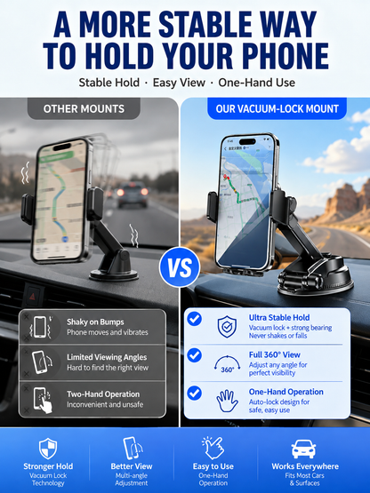 🚗 Auto Upgrade ✨ 2026 Car Phone Holder with Secure Windshield & Dashboard Mount for iPhone & Android