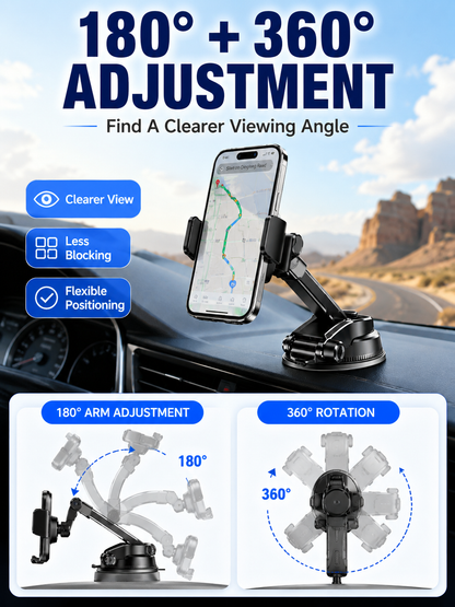 🚗 Auto Upgrade ✨ 2026 Car Phone Holder with Secure Windshield & Dashboard Mount for iPhone & Android