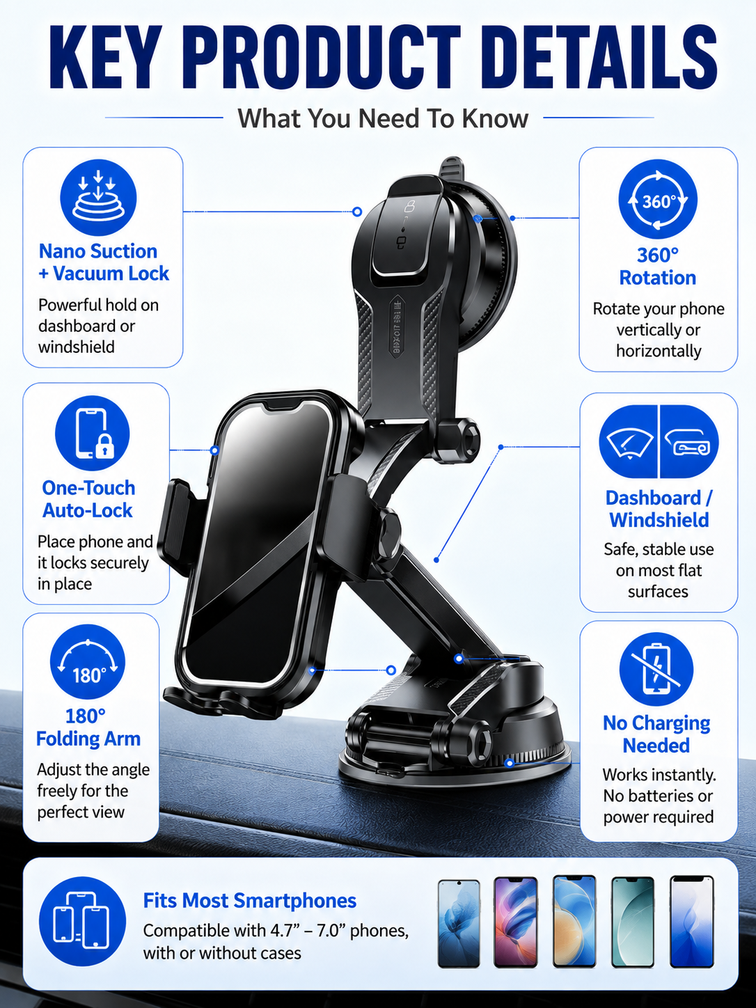🚗 Auto Upgrade ✨ 2026 Car Phone Holder with Secure Windshield & Dashboard Mount for iPhone & Android