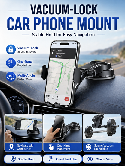🚗 Auto Upgrade ✨ 2026 Car Phone Holder with Secure Windshield & Dashboard Mount for iPhone & Android