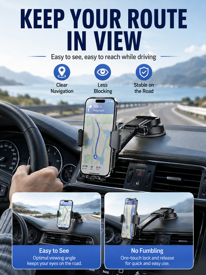 🚗 Auto Upgrade ✨ 2026 Car Phone Holder with Secure Windshield & Dashboard Mount for iPhone & Android