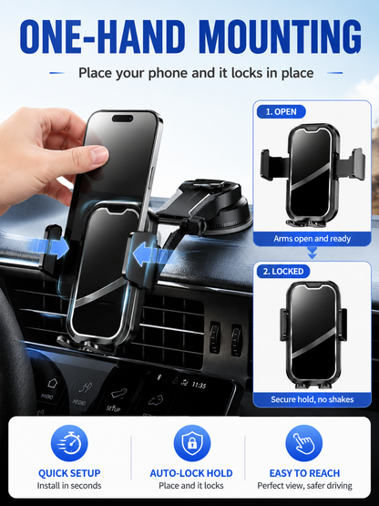 🚗 Auto Upgrade ✨ 2026 Car Phone Holder with Secure Windshield & Dashboard Mount for iPhone & Android