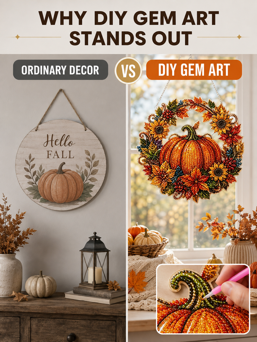 🎃 Halloween Craft Deal ✨ Pumpkin Wreath Gem Art Kit for Sparkling Wall Decor