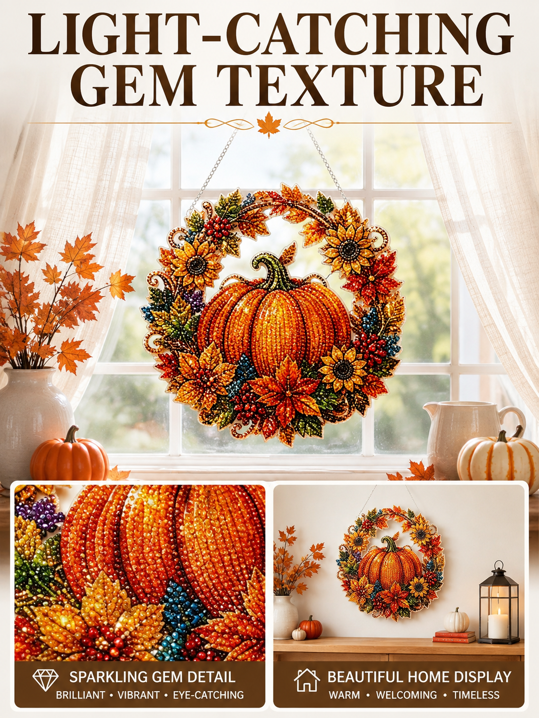 🎃 Halloween Craft Deal ✨ Pumpkin Wreath Gem Art Kit for Sparkling Wall Decor