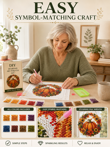 🎃 Halloween Craft Deal ✨ Pumpkin Wreath Gem Art Kit for Sparkling Wall Decor