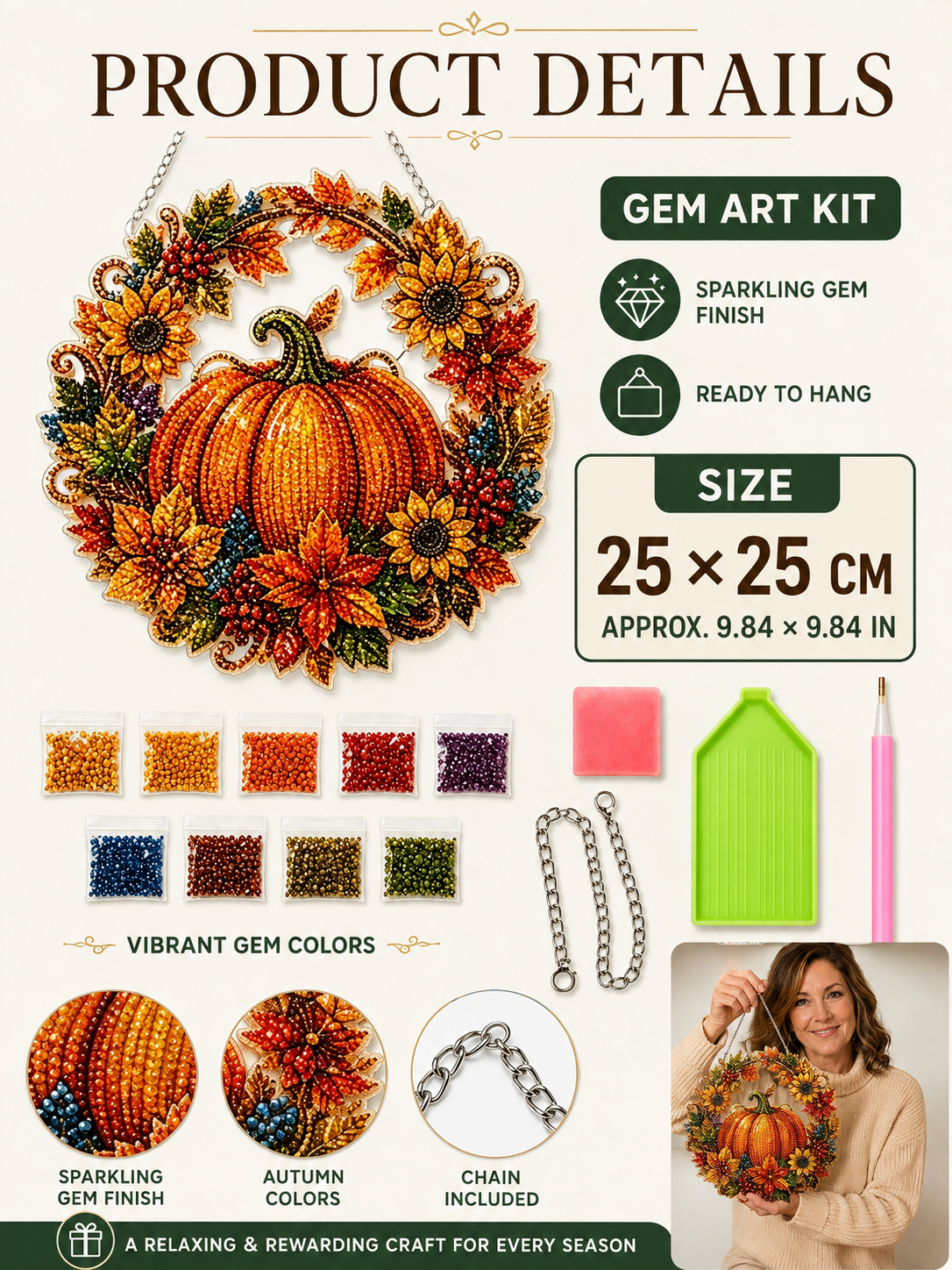 🎃 Halloween Craft Deal ✨ Pumpkin Wreath Gem Art Kit for Sparkling Wall Decor