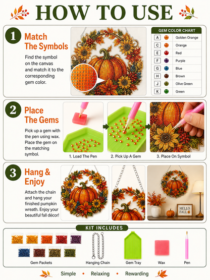 🎃 Halloween Craft Deal ✨ Pumpkin Wreath Gem Art Kit for Sparkling Wall Decor