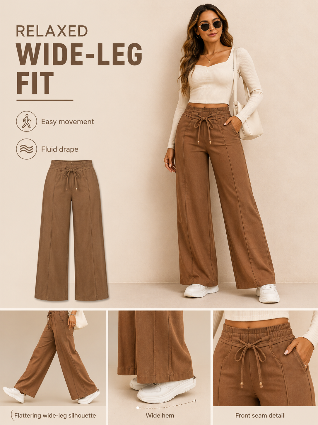 👖 Everyday Style ✨ High-Waisted Wide-Leg Pants with Drawstring Waist for Effortless Comfort